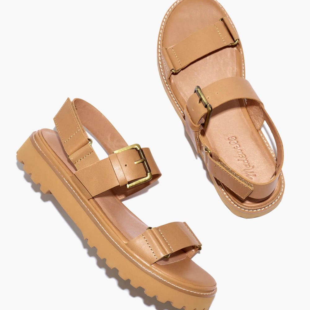 Madewell The Cady Lugsole Tan Leather Buckle Sandals . Good condition sz 8.5